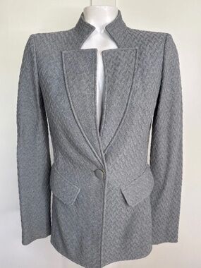 St. John Size 2 Black Single Notch Fitted Suit Jacket Lined Faux Pockets